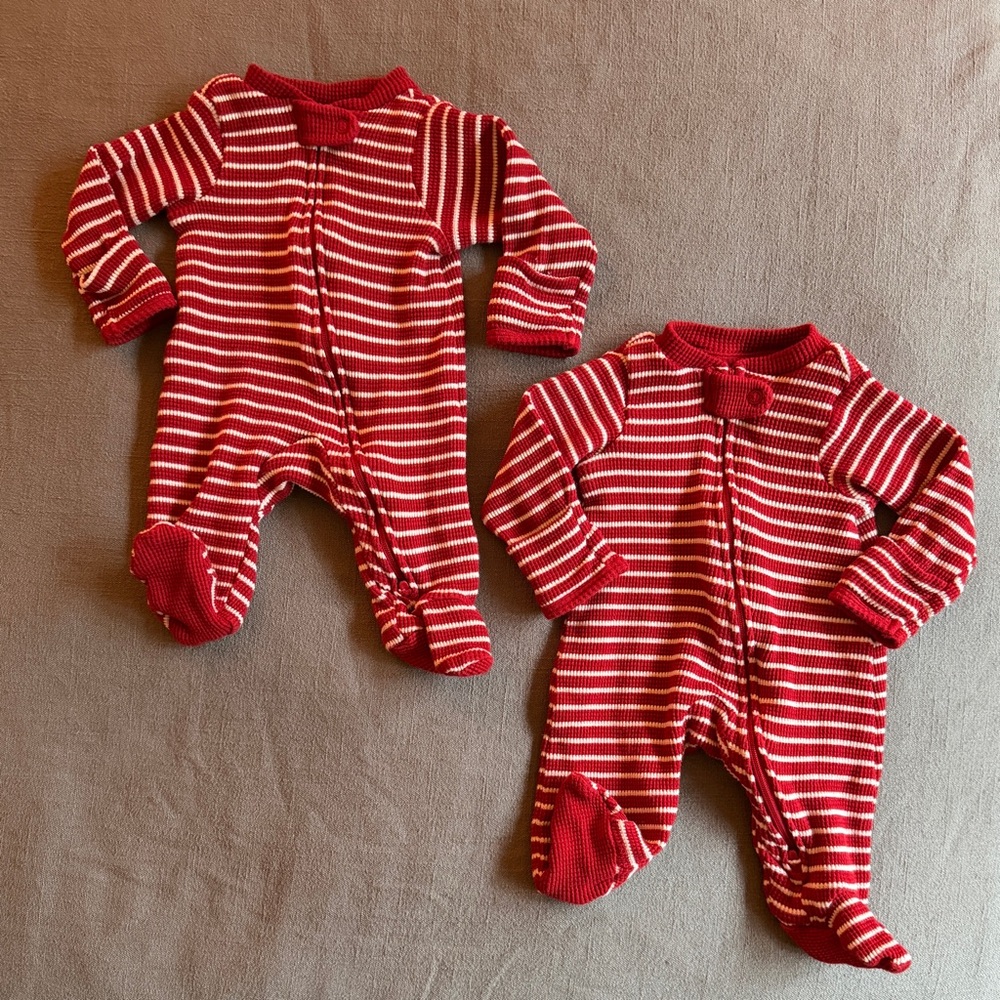 Little Planet Baby Organic Cotton Waffle Knit Striped Sleep & Play Pajamas - NB